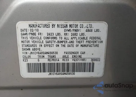 2010 Infiniti G37X from USA, damaged, VIN JN1CV6AR0AM456530